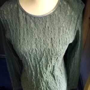 Not new,never worn long sleeve 100% nylon moss green lace festiv top size large.